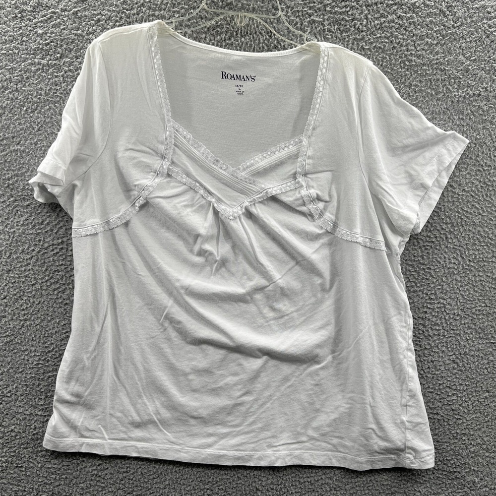 Roamans Women Plus Size Knit Top 18/20 White V Neck Soft Casual Everyday Comfort